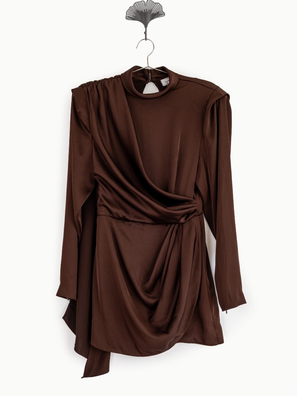 NWT Ronny Kobo Bianca Dress Chocolate Brown Draped High Neck Mini Dress - Size M - Picture 8 of 13